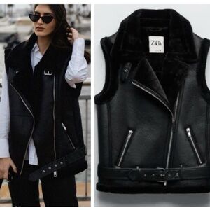 ZARA  oversized double faced faux leather vest